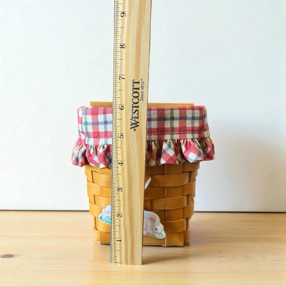 Vintage 1998 Longaberger Basket – Plaid Ruffle Liner, Divider, Bunny Tie-On